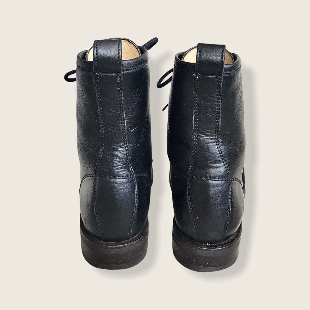 Frye Veronica Combat Black Leather Lace Up Boots - Picture 12 of 16